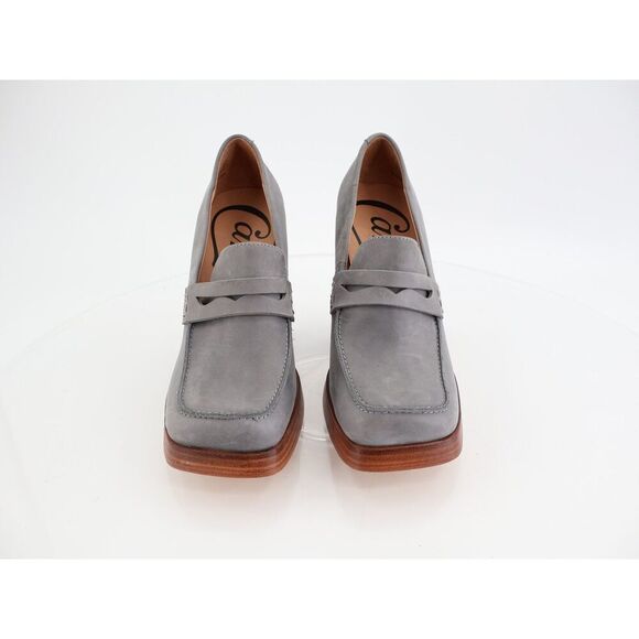 Candie's Hiss Penny Loafer Platform Chunky Blue Leather Block Wooden Heel Size 6 - Picture 4 of 13